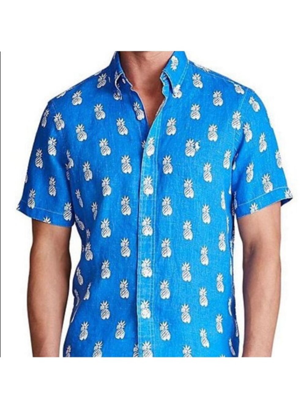 Ralph Lauren Mens XXL Classic Fit Blue Pineapple Print Button-Down Short Sleeve
